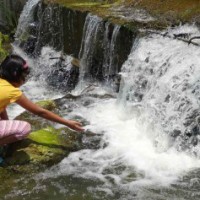 Kids playing in natural water stream
