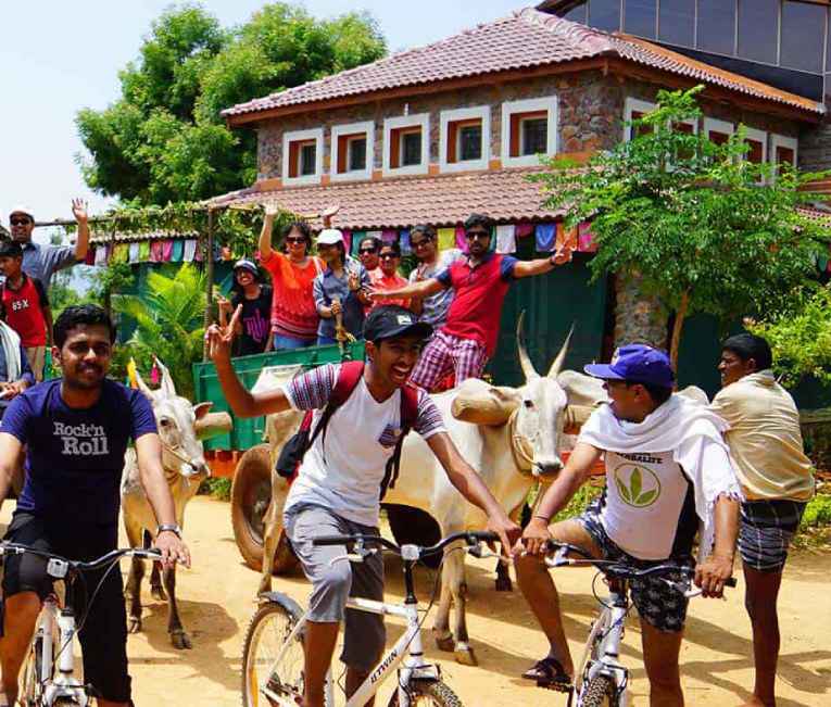 Enjoying Bullock Cart Ride and Cycling at Chukki Mane