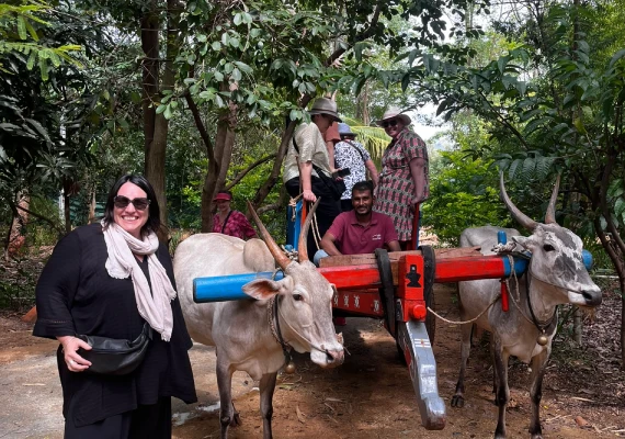Australian travellers enjoying a bullock cart ride