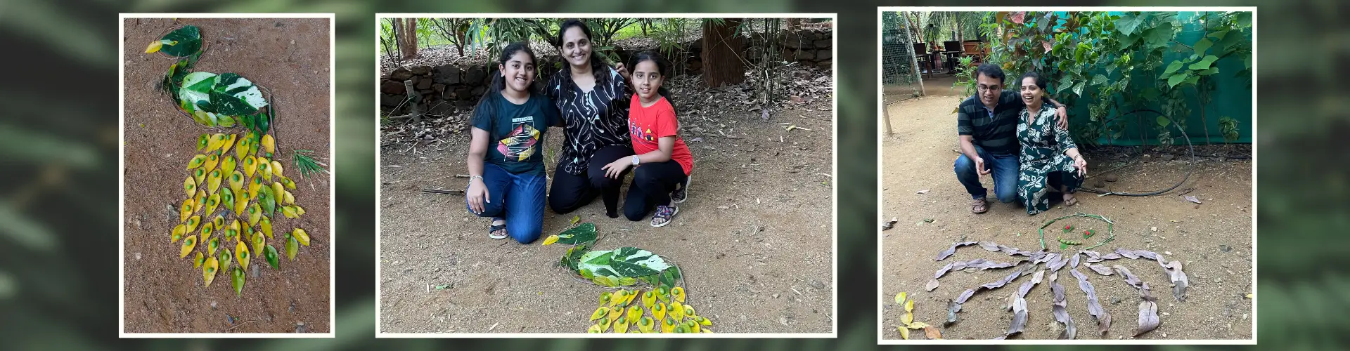 Family Creating Nature Rangoli Art at Eco Stay
