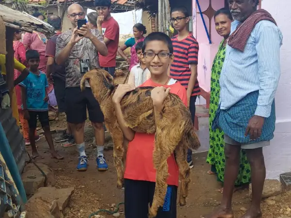 Visitor with Goats and Animals in Belakavadi
