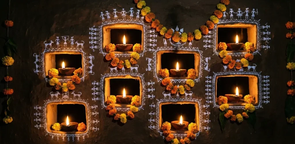 Earthen lamps lit during festival time at ChukkiMane