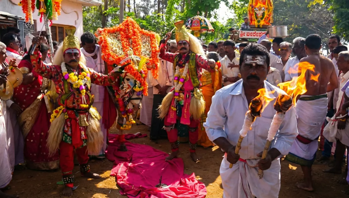 Performing sacred rituals at the village festival near ChukkiMane