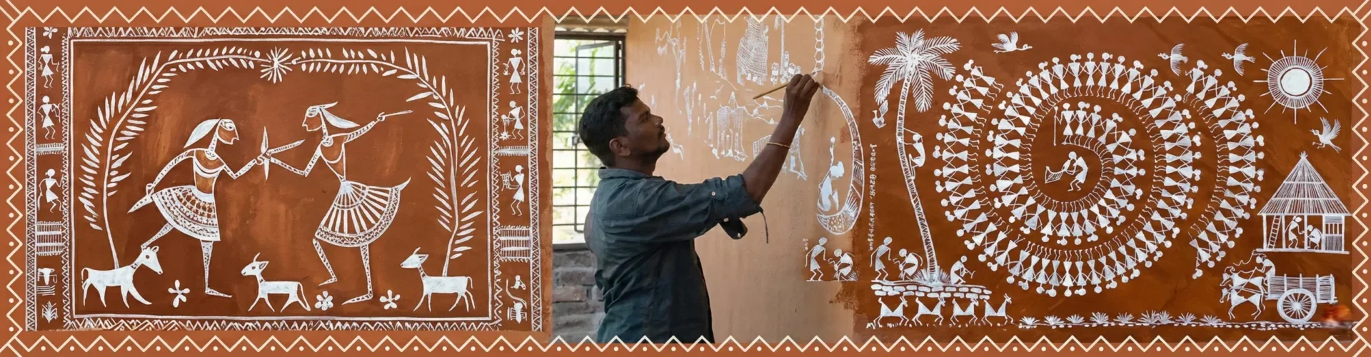 Warli folk art by artist at ChukkiMane walls