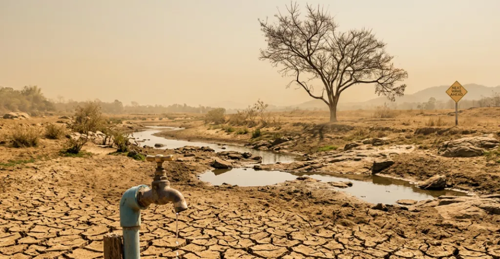 Dry riverbed showing the impact of low monsoon rainfall Dry riverbed showing the impact of low monsoon rainfall