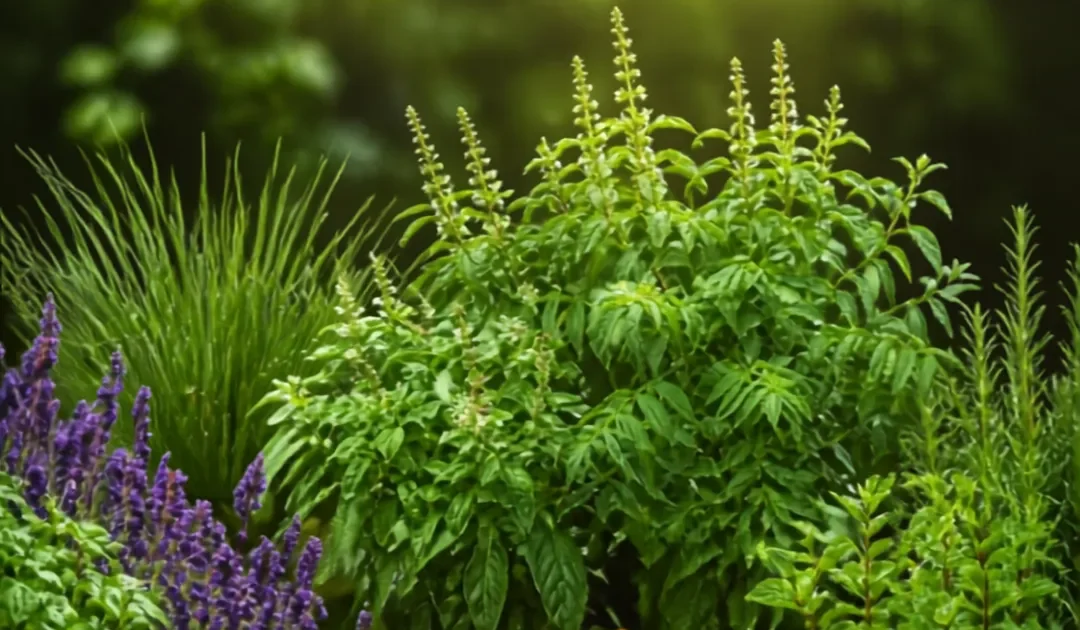 Fragrant herbs and flowers in the ChukkiMane eco garden