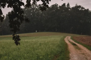 Rain falling over lush countryside at ChukkiMane