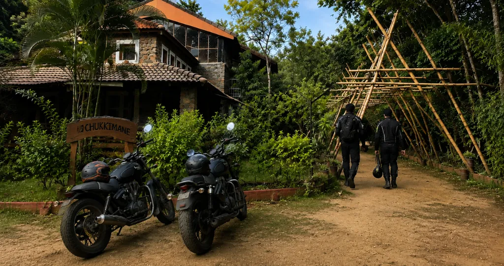 Bikers arriving at ChukkiMane Eco Village