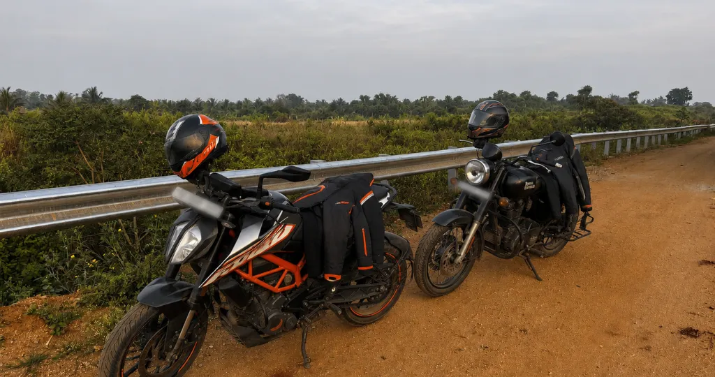 Bikes parked during a scenic Karnataka ride