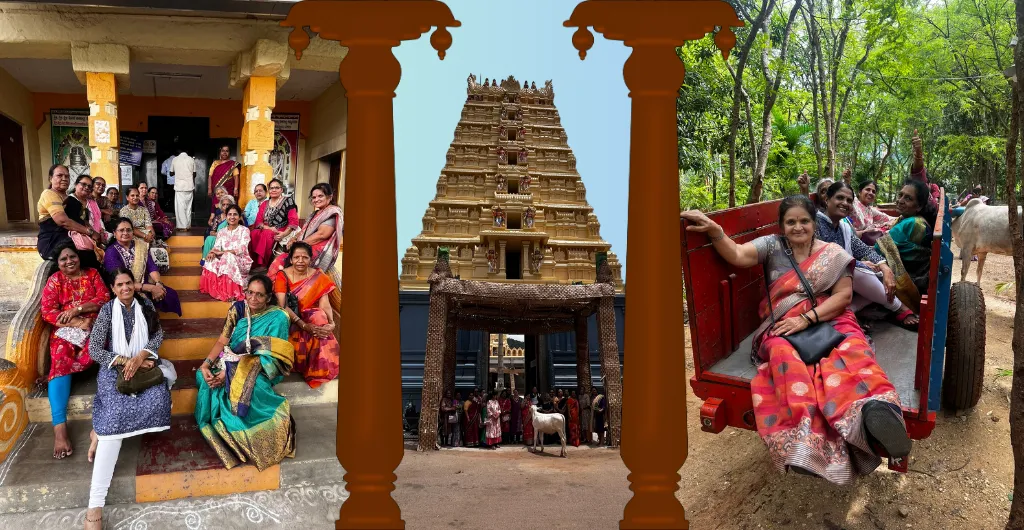 Ladies' group visiting temples and enjoying a bullock cart ride Ladies' group visiting temples and enjoying a bullock cart ride