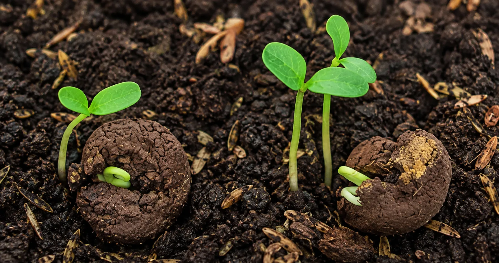 Native seed balls sprouting into healthy seedlings Native seed balls sprouting into healthy seedlings