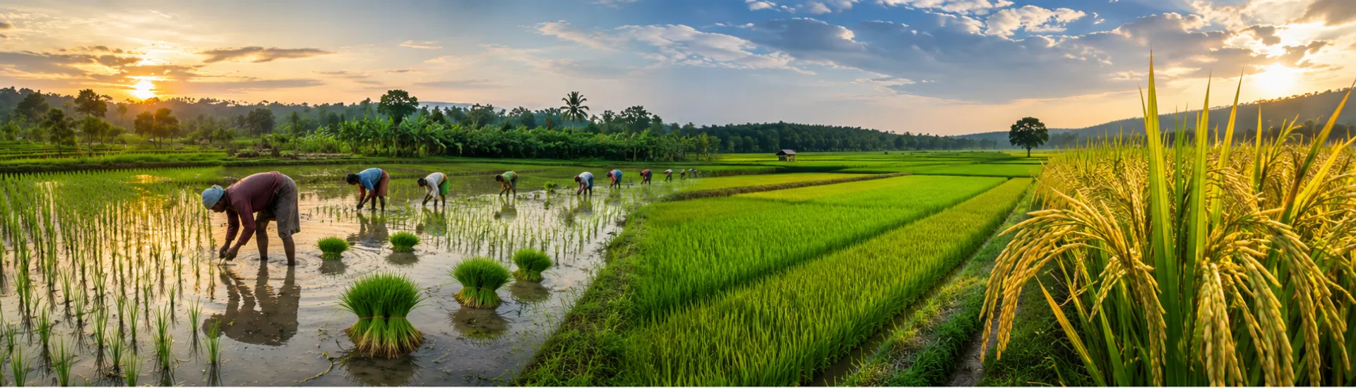 Paddy field planting during rice cultivation in Karnataka Paddy field planting during rice cultivation in Karnataka
