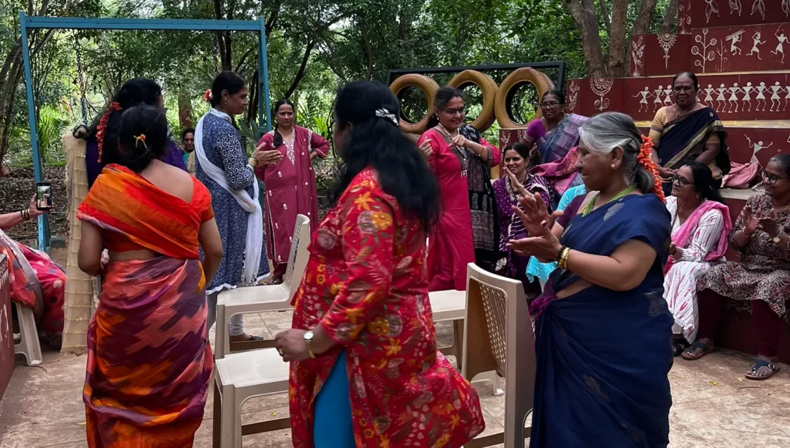 Women officers group enjoying musical chairs during their visit to ChukkiMane