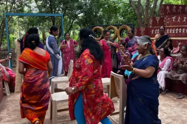 Women officers group enjoying musical chairs during their visit to ChukkiMane