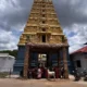 Family group visiting a traditional temple during Dasara